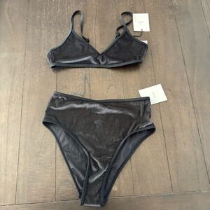 Onia Black Ribbed High Waist Bikini‎ Set Size Small NWT